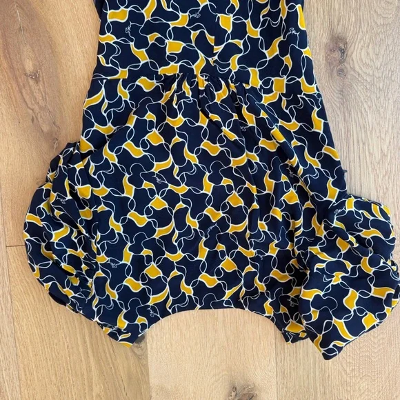 STAUD Mini Milla Dress in navy yellow abstract print size 4 - Picture 8 of 9